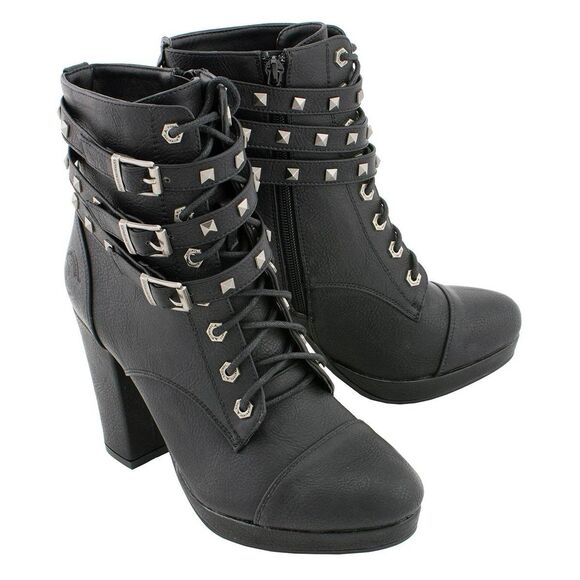 Milwaukee Leather Shoes - NEW Milwaukee Performance Womens Size 6 Black Lace Up Moto Boots Studded Straps